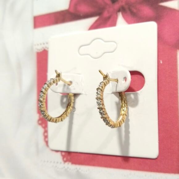 Diamond 14k yellow gold on 925 Sterling Silver Huggie Hoop Earrings RSE Signed - Picture 4 of 13